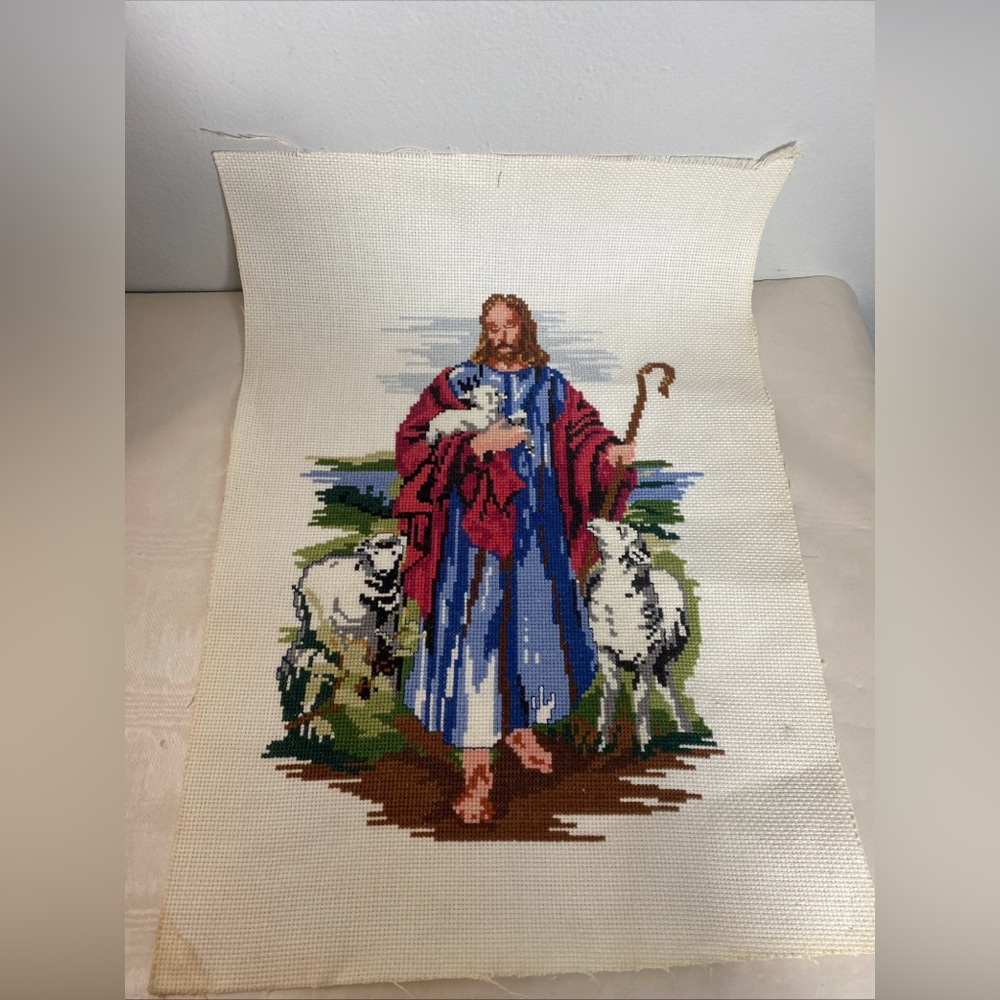 Bucilla Counted Cross Stitch Kit #49668, titled "Good Shepherd Readymade